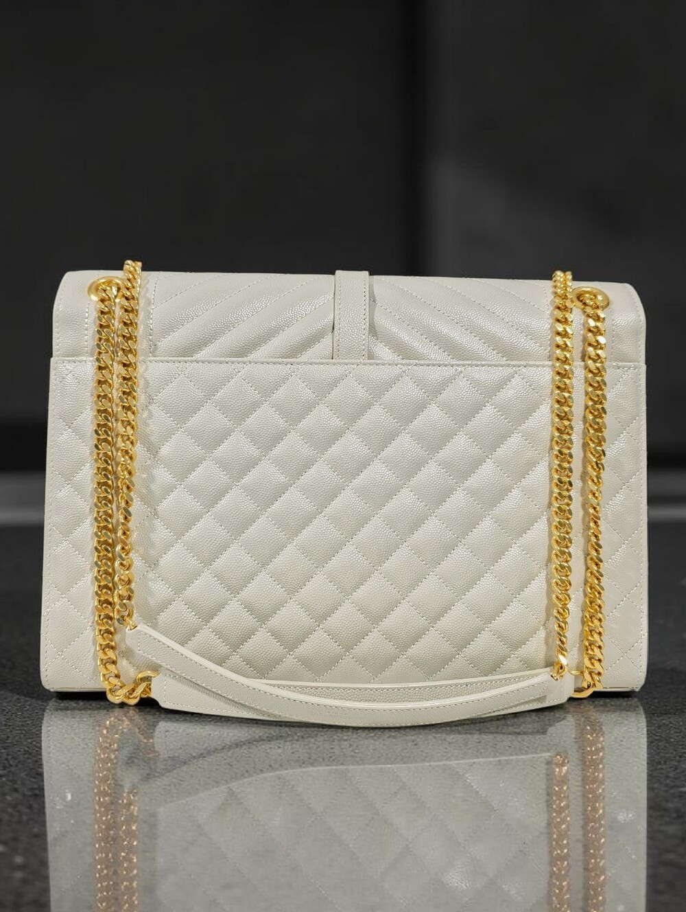 Saint Laurent Large Envelope Triquilt in Grained ivory Leather Gold Hardware - Picture 7 of 16